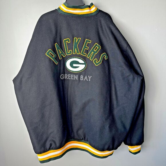 G-III Apparel NFL Green Bay Packer Black Reversible Men Wool Polyester Coat 6X - Picture 2 of 9